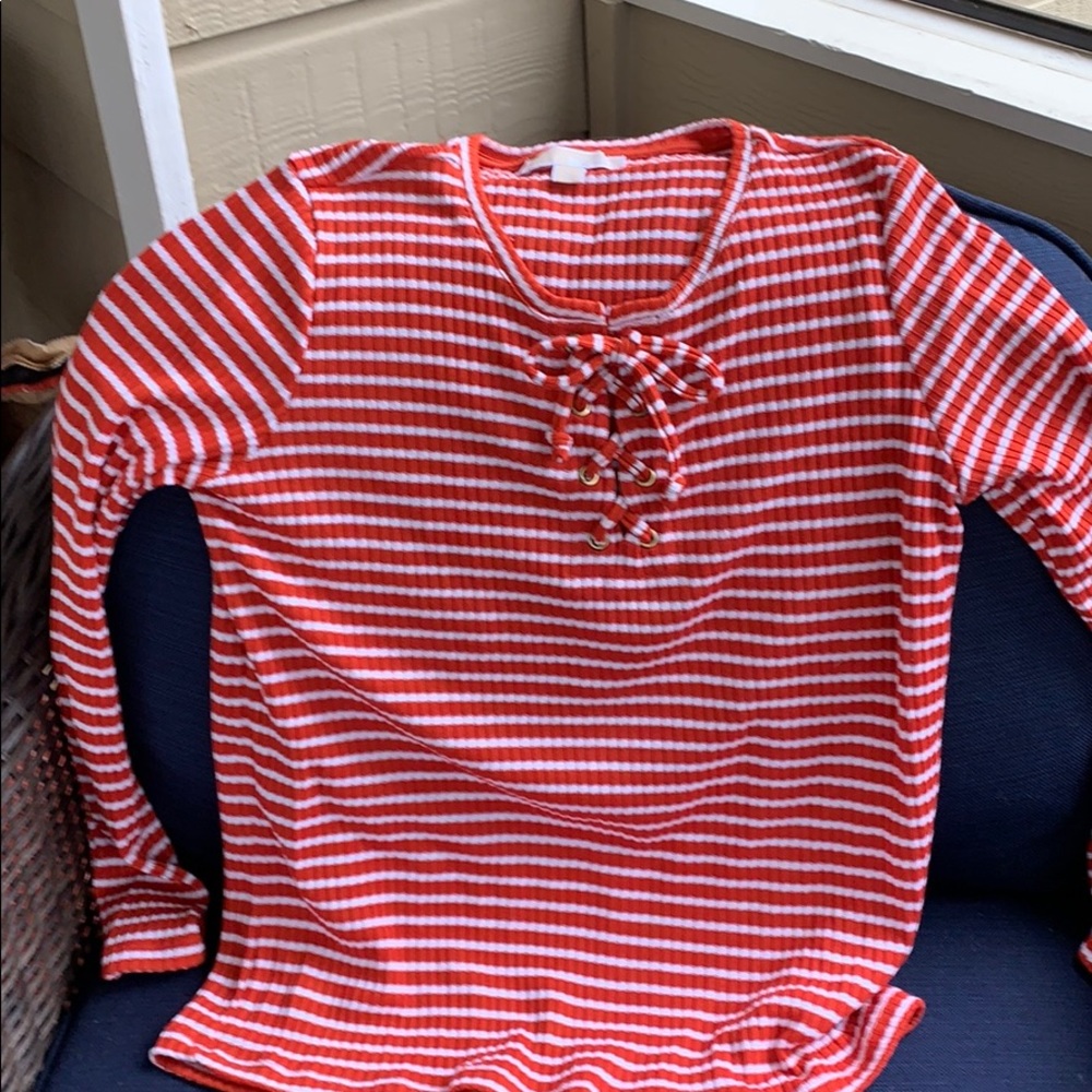 Michael Kors stripped sweater with tie.